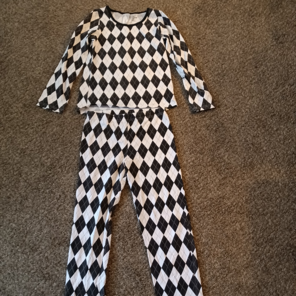Leveret, small, diamond black and white checkered pajama set: pants+long sleeve